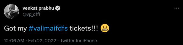 Venkat Prabhu's tweet