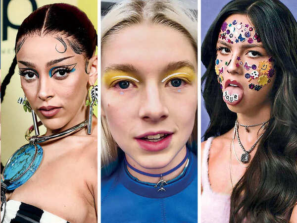 Doja Cat sports the graphic eye look at the 2021 Billboard Awards and Hunter Schafer of the hit TV show Euphoria, which has served edgy eye makeup inspiration to many in the post-lockdown era. Olivia Rodrigo was seen rocking face stickers on the cover of her album Sour, which is among the popular post-lockdown makeup trends