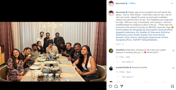 Choreographer Sathish's post