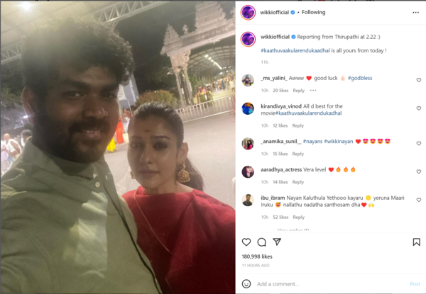 Vignesh Shivan's Instagram post