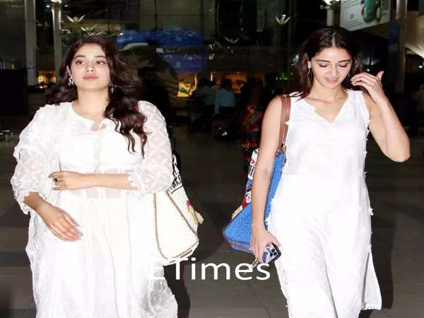 Janhvi Kapoor and Ananya Panday twin in white as they exit the airport ...