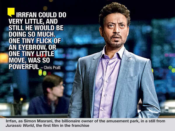 Irrfan, as Simon Masrani, the billionaire owner of the amusement park, in a still from Jurassic World, the first film in the franchise