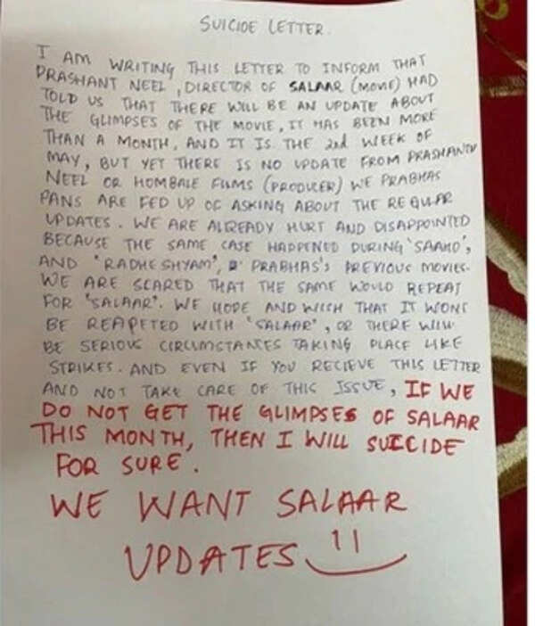 Prabhas fan suicide letter