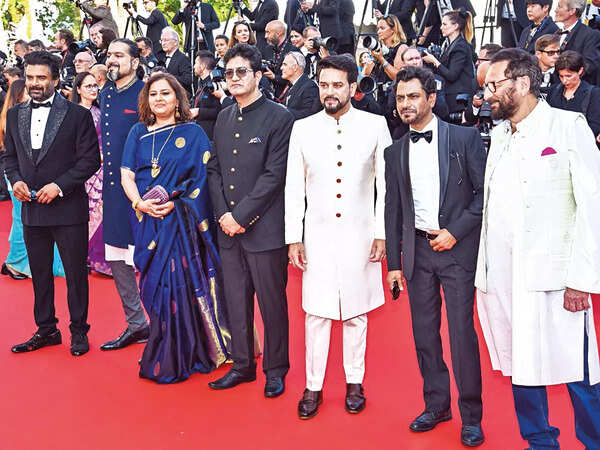 May 17 saw the biggest-ever contingent from India walk the red carpet at Cannes, including (L-R) R Madhavan, Ricky Kej, Vani Tripathi Tikoo, Prasoon Joshi, Anurag Singh Thakur, Nawazuddin Siddiqui and Shekhar Kapur