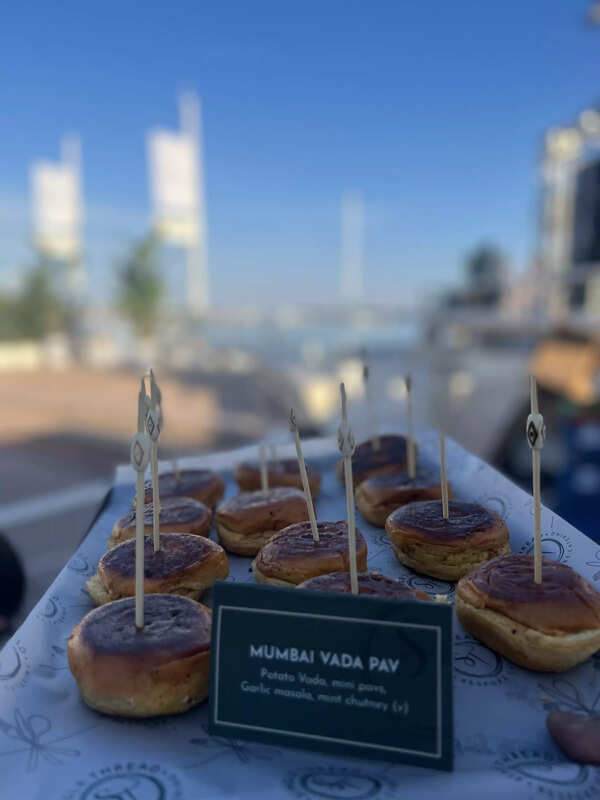 Mumbai Vada Pao in Toasted Brioche_ served at the India Pavillion at Cannes 2022 as a pass around catering by Single Thread Catering by Chef Manu Chandra