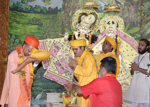 Mathura: Uttar Pradesh CM Yogi Adityanath offers prayers at Sri Krishna Janmasth...