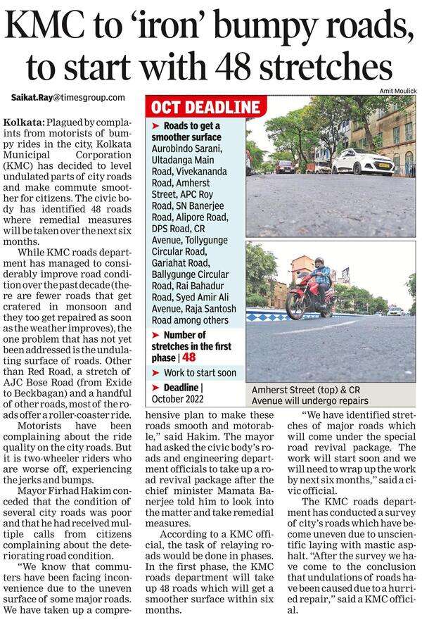 Civic body starts ironing out uneven surfaces of major thoroughfares in city
