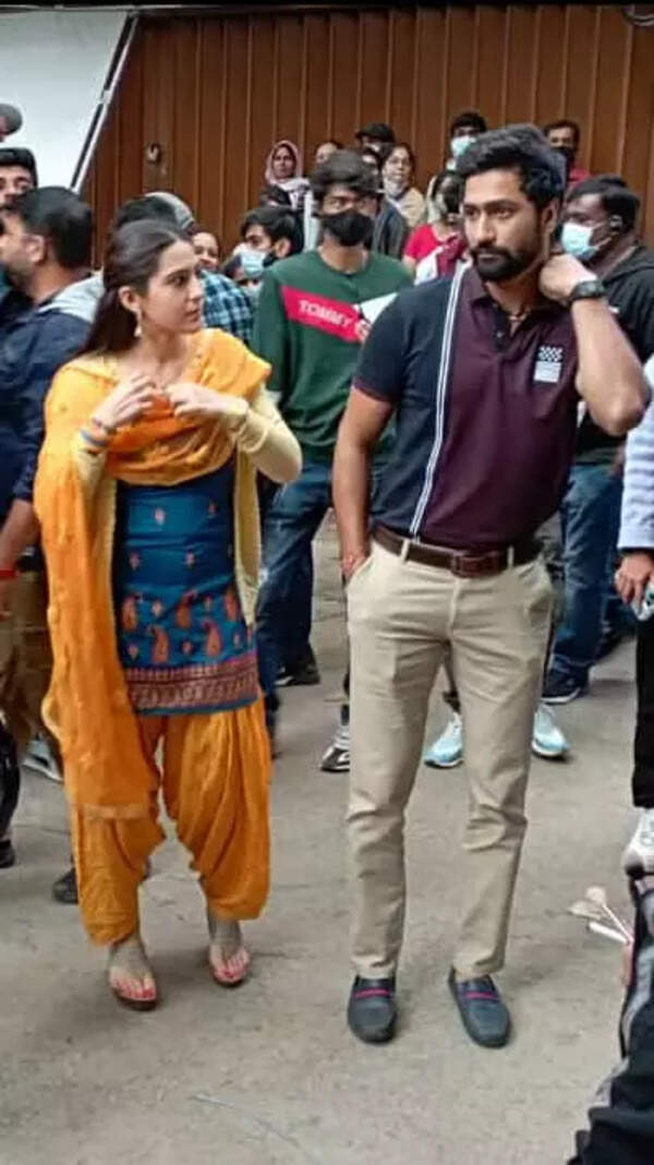 Vicky Kaushal and Sara Ali Khan during a take for a scene, in Laxman Utekar's next