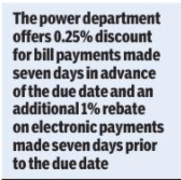 Pay electricity bills online week before due date for rebate Goa