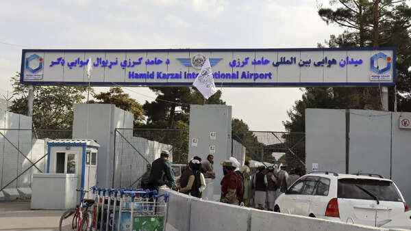 Taliban fighters stand guard in front of the Hamid Karzai International Airport after the US withdrawal in Kabul, Afghanistan, Aug. 31, 2021. Hamid