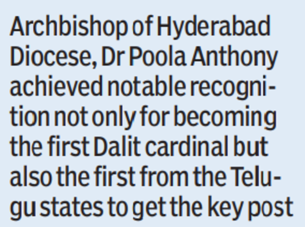 Hyd archbishop appointed cardinal, 1st from Dalit caste