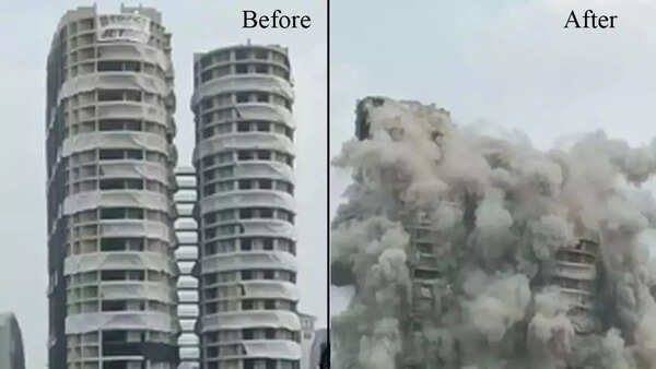 In pics_ Noida twin towers' reduced to dust cloud.