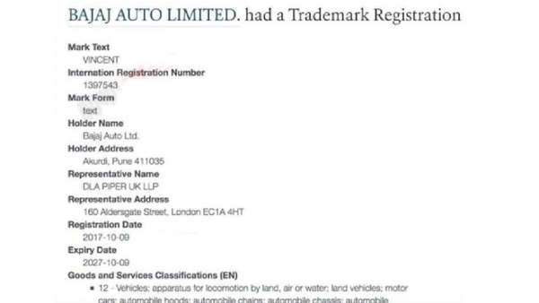 bajaj auto vincent trademark