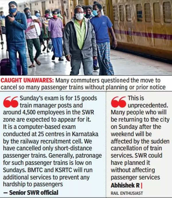 Karnataka 56 trains cancelled for railway exam passengers fume