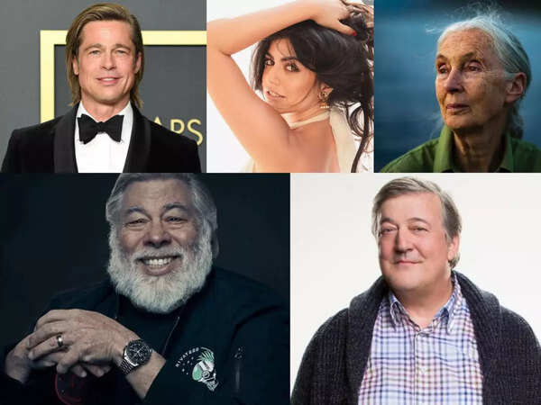 (clockwise) Brad Pitt, Shehnaz Treasury, Jane Goodall, Stephen Fry and Steve Wozniak (1)
