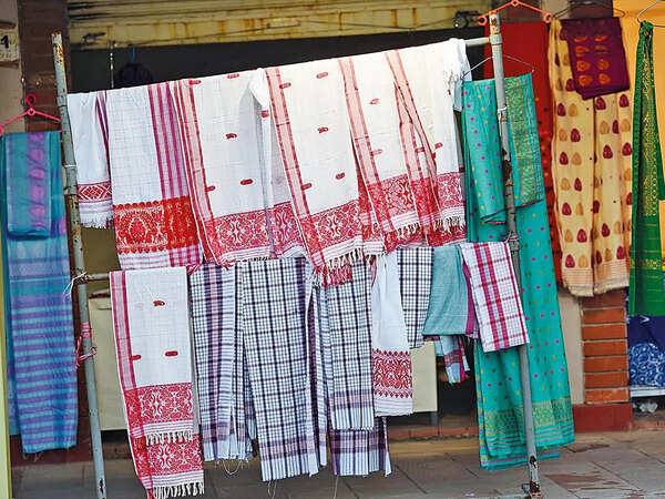 Silk Assamese saris on display