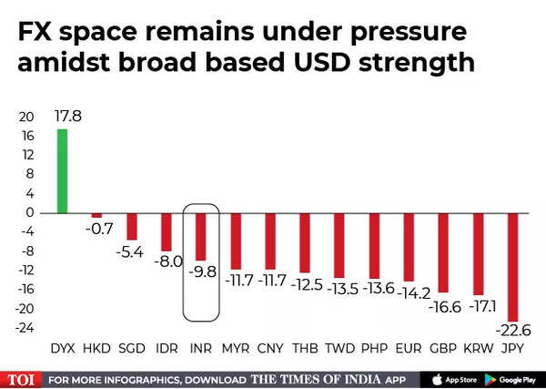 USD/ INR values and yearly change in USD/INR value (%) Source