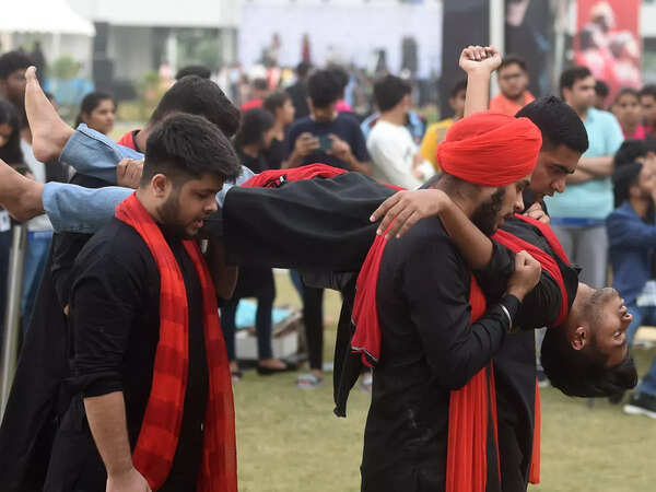 Students performing a nukkad natak