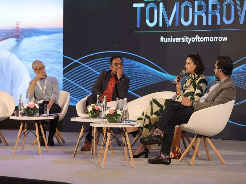 From left to right: Rohit Saran, Advisor, India Today Group, Professor Nalin Mehta, Dean, School of Modern Media, UPES, Shaili Chopra, Founder, Gytree.com and SheThePeople, and Berges Malu, Senior Director, Public Policy, Sharechat