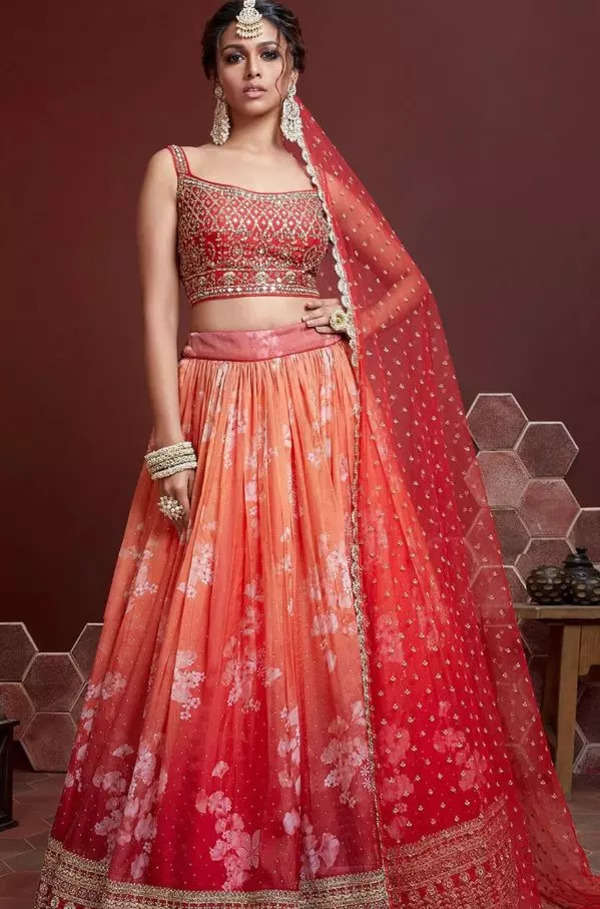 Buy Green Floral Embroidered Organza Myntra Lehenga Choli from Ethnic Plus