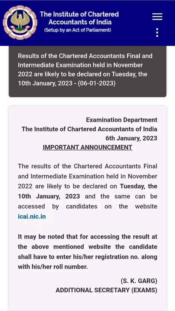 ICAI CA Final, Inter Result for November 2022 to be released at icai