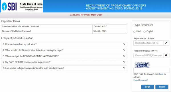 SBI PO Mains Admit Card