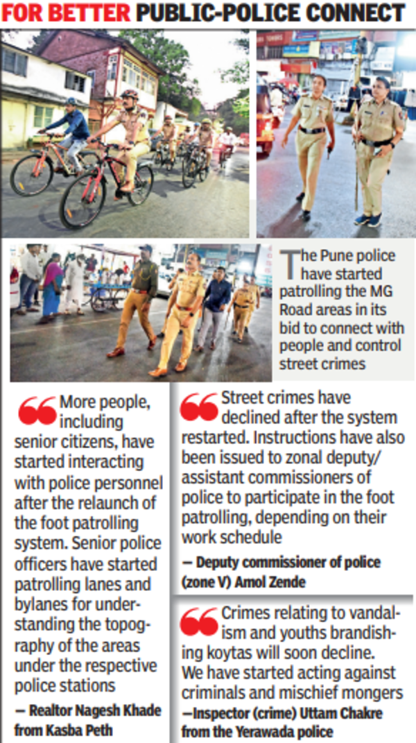 Pune cops resume evening foot patrol for visibility, contact | Pune News – Times of India