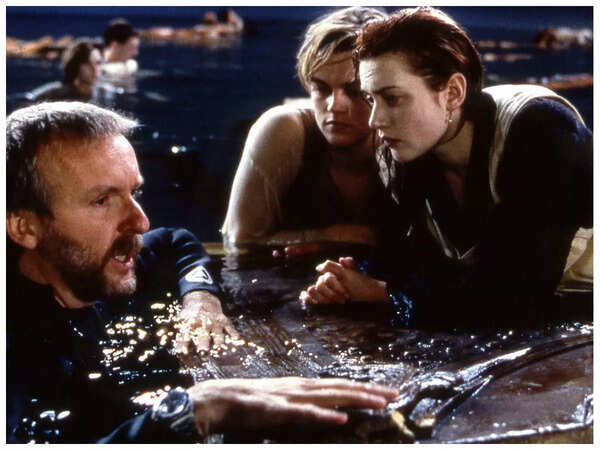 Cameron directing Titanic's much debated raft scene