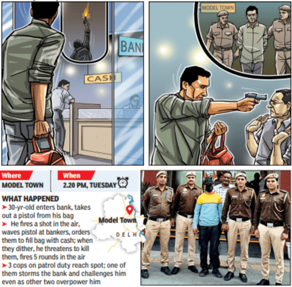 Cops brave bullets, foil bank robbery in Delhi Delhi News Times of