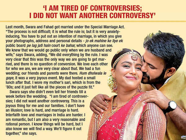 Swara and Fahad got married under the Special Marriage Act last month