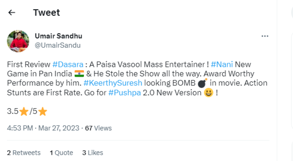 Dasara first review out
