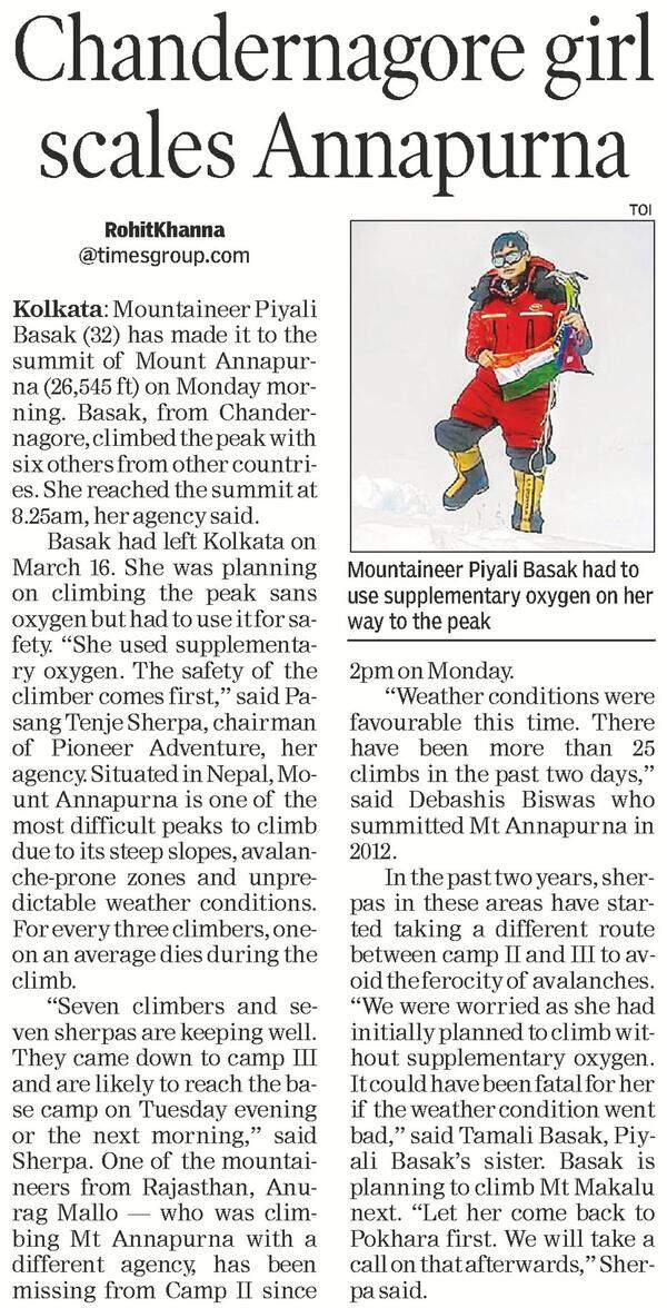 Mt Annapurna climber from Bengal returns to base camp