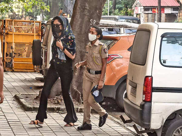 Munmun Dhamecha at the NCB office on October 3, 2021. She was arrested on October 3 and got bail on October 28, 2021