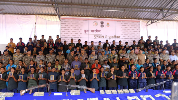 108 Maoists with crores of bounty surrender in Chhattisgarh’s Bastar, police recover biggest cash & gold dump