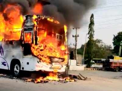Providential escape for 26 passengers as bus reduces to ashes in Hyderabad