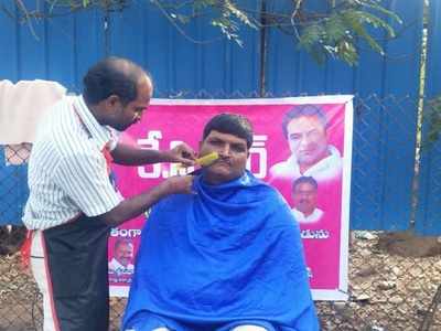 For Telangana Chief Minister K Chandrasekhar Rao's birthday, this barber cuts not a cake but hair, for free