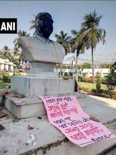 After Lenin in Tripura and Periyar in Tamil Nadu, now Jan Sangh founder Shyama Prasad Mukherjee's statue vandalised, blackened in Kolkata