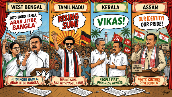 Chants of power: How slogans set the tone in Bengal, Tamil Nadu, Kerala, Assam elections