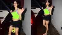 Janhvi Kapoor looks super gorgeous in this neon-green crop top and skimpy gym shorts! 