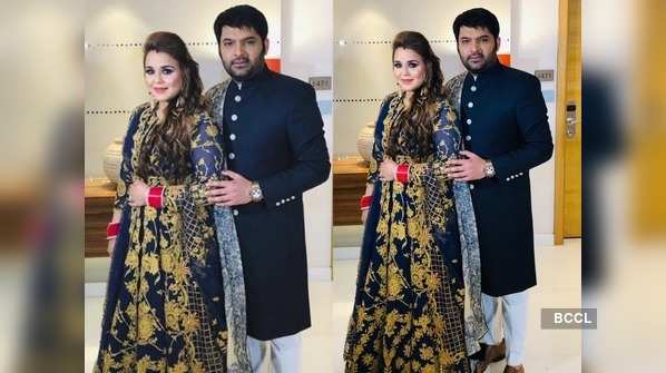 Kapil Sharma and Ginni Chatrath colour-coordinate, look royal in blue at their Delhi reception, See Pic