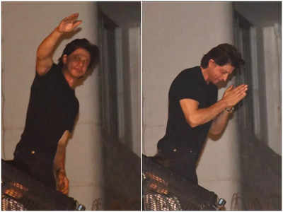 Shah Rukh Khan waves at fans gathered outside his residence for his birthday