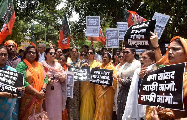 BJP women activists protest against SP MP’s remarks