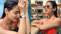 Sonal Chauhan sets pool on fire in orange bikini 