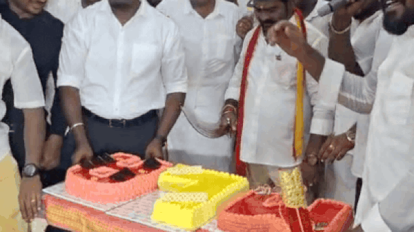 TVK MLA Vijay Dhamu cuts cake with machete at public event; booked after video went viral