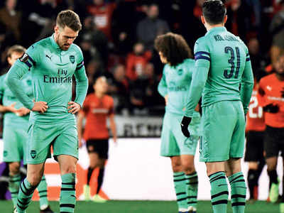 Rennes stun 10-man Arsenal in Europa quarter-finals