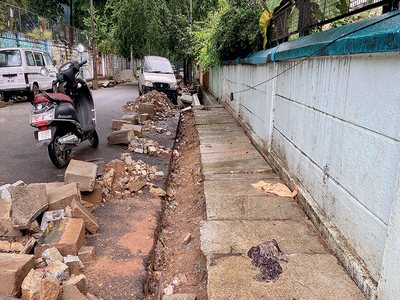 Footpaths have become narrower due to road work in Basavanagudi