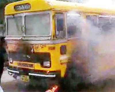 Close call as bus with 20 children catches fire