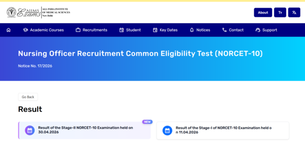 AIIMS NORCET 10 Stage 2 result 2026 released at aiimsexams.ac.in: Direct link to download here
