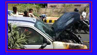 Visakhapatnam: Speeding car dashes into divider, bursts into flames at Yendada Beach road, no injuries reported 