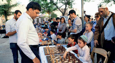 Anand plays chess in historic Old City of Jerusalem